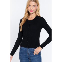 Long Slv Crew Neck Basic Cardigan
