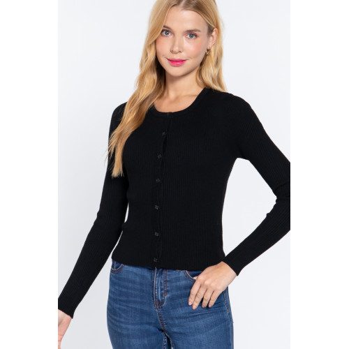 Long Slv Crew Neck Basic Cardigan