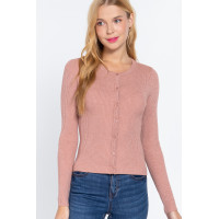 Long Slv Crew Neck Basic Cardigan