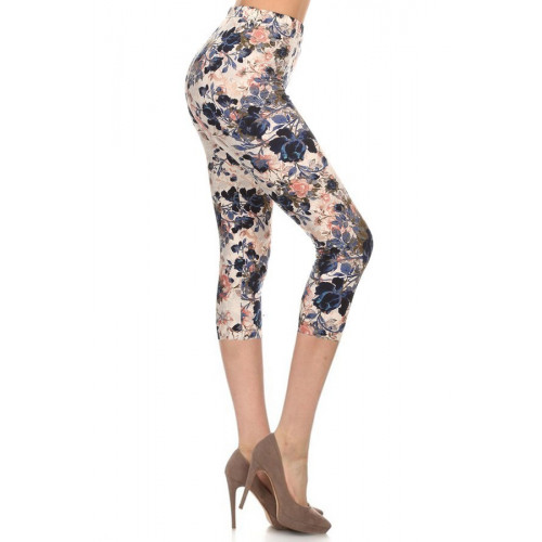 Multi-color Print, Cropped Capri Leggings In A Fitted Style With A Banded High Waist