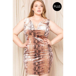 Velour Snake Print Plus Mini Dress