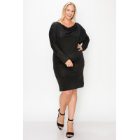 Draped Neck Long Sleeve Dress