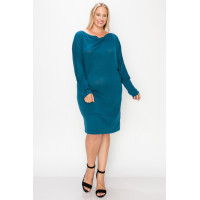 Draped Neck Long Sleeve Dress