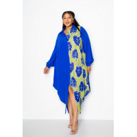 Print Drapy Shirt Maxi Dress