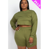 Plus Size Cozy Crop Top And Shorts Set