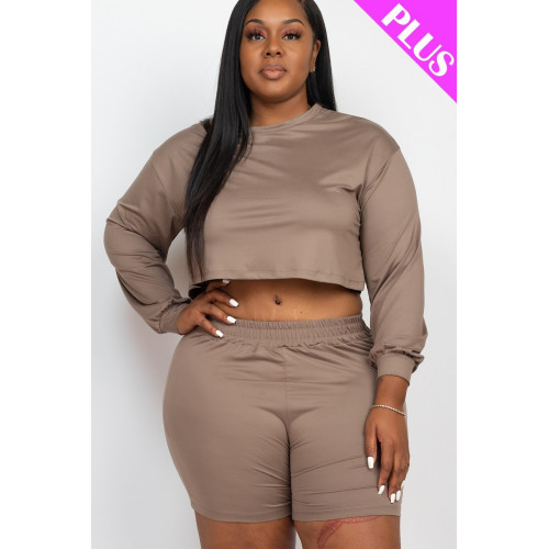Plus Size Cozy Crop Top And Shorts Set