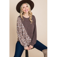 Cute Animal French Terry Brush Contrast Print Pullover With Cuff Detail