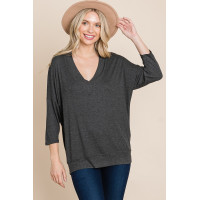 Solid Rib Modal Casual 3/4 Sleeves Dolman Sleeves Top