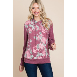 Floral Printed Contrast Hoodie With Relaxed Fit And Cuff Detail