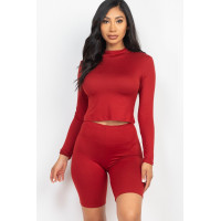 Mock Neck Top & Biker Shorts Set