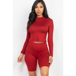 Mock Neck Top & Biker Shorts Set