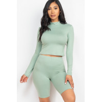 Mock Neck Top & Biker Shorts Set