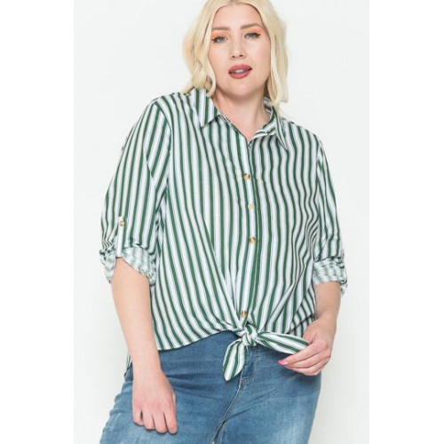 Multi Stripe Side Slit Cotton Shirt