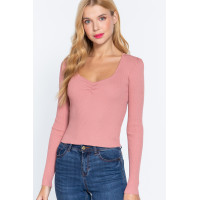 Shirring Sweatheart Neck Sweater
