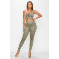 Embossed Snake Print Top And Leggings Set