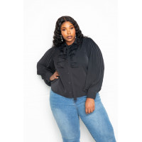 Pleated Sleeve Blouse With Waterfall Frill And Bow