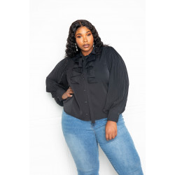 Pleated Sleeve Blouse With Waterfall Frill And Bow