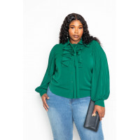 Pleated Sleeve Blouse With Waterfall Frill And Bow