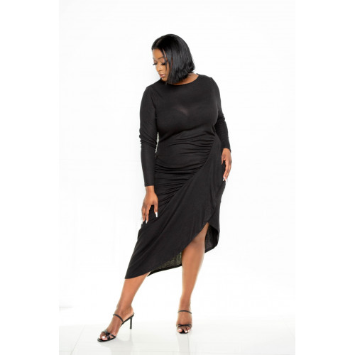 Asymmetrical Sweater Dress With Waterfall Ruffle
