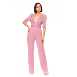 Deep V-neck Crochet Bodice Jumpsuit