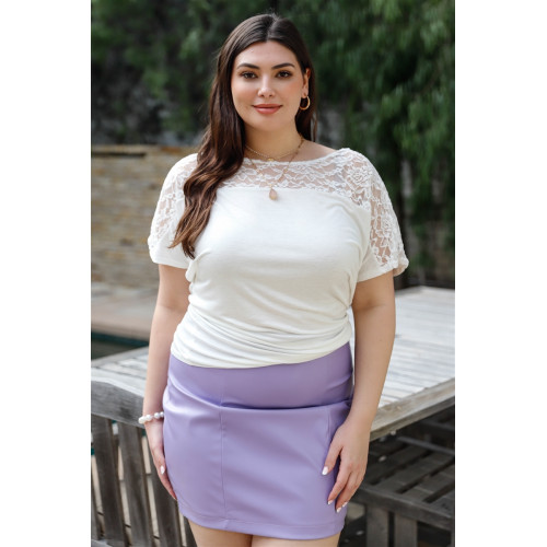 Plus Ivory Lace Detail Short Sleeve Top