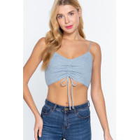 Front Ruched Detail Sweater Knit Crop Cami Top