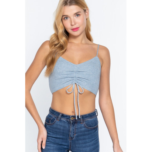 Front Ruched Detail Sweater Knit Crop Cami Top