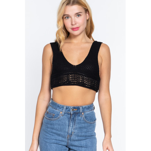 Textured Crop Sweater Tank Top