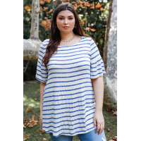 Plus Stripe Bell Short Sleeve Top