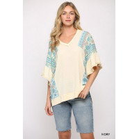 Texture Knit And Print Mixed Hi Low Hem Top