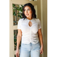 Mesh Ruched Cut-out Detail Short Sleeve Top
