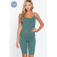 Round Neck Pointelle Detail Seamless Rib Romper
