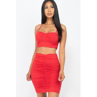 Ruched Crop Top And Skirt Sets