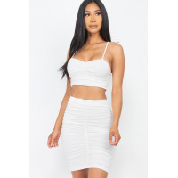 Ruched Crop Top And Skirt Sets