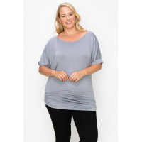 Short Sleeve Top Featuring A Round Neck And Ruched Sides