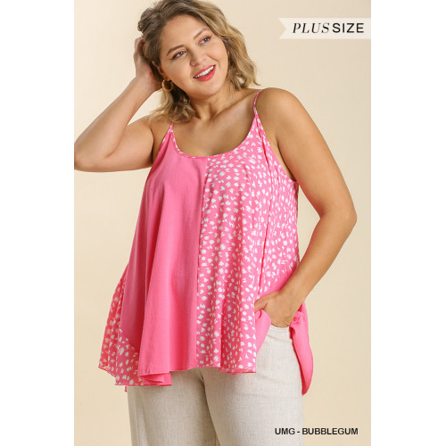 Linen Blend Mixed Animal Print Adjustable Spaghetti Strap Top