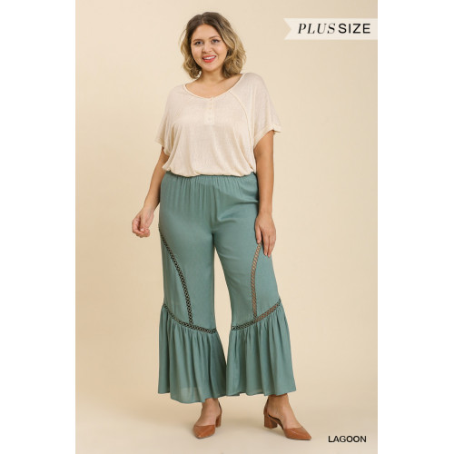 Wide Leg Elastic Waist Lace Tape Pants