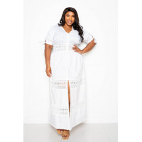 Puff Sleeve Maxi Dress With Lace Insert