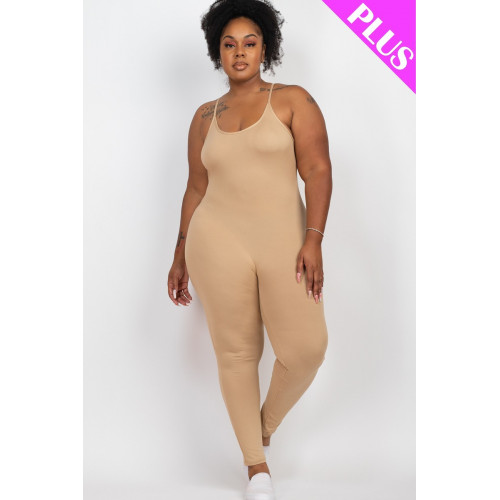 Plus Size Solid Bodycon Cami Jumpsuit