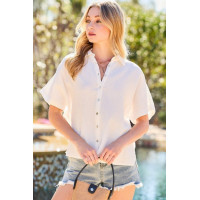 Collar Neck Button Down Sides Slit Oversized Solid Shirt Top