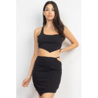 Asymmetrical Cross Back Top & Skirts Set