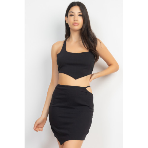 Asymmetrical Cross Back Top & Skirts Set