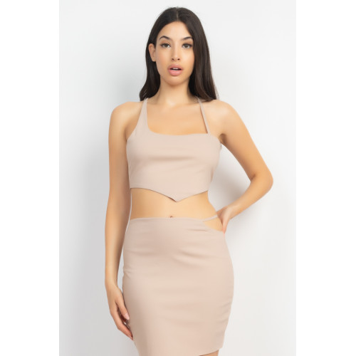 Asymmetrical Cross Back Top & Skirts Set