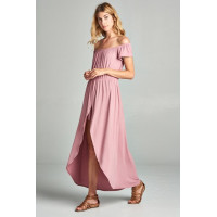 Off Shoulder Solid Jersey Romper Maxi