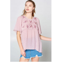 This Detailed Lace Trimmed Bubble Chiffon Blouse