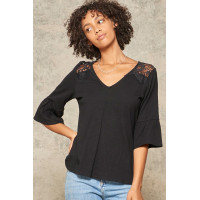 A Knit Top With Deep V Neckline And Yoke Design