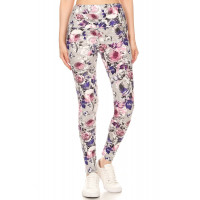 5-inch Long Yoga Style Banded Lined Floral Printed Knit Legging With High Waist