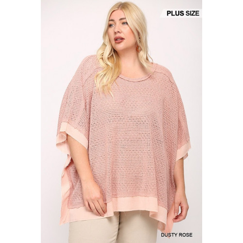 Light Knit And Woven Mixed Boxy Top With Poncho Sleeve