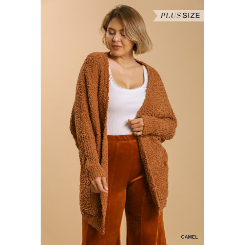 Open Front Oversized Cardigan Sweater With Pockets