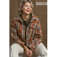 Plaid Collar Button Down Overshirt With Front Pockets